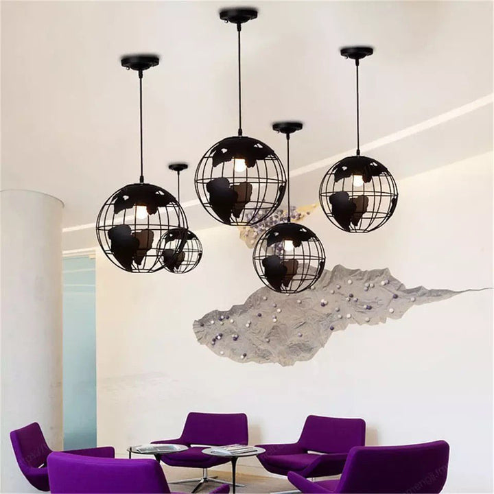 Modern Globe Pendant Lights with Map Design