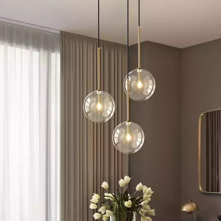 Modern Glass Globe Pendant Lights with Gold Accents