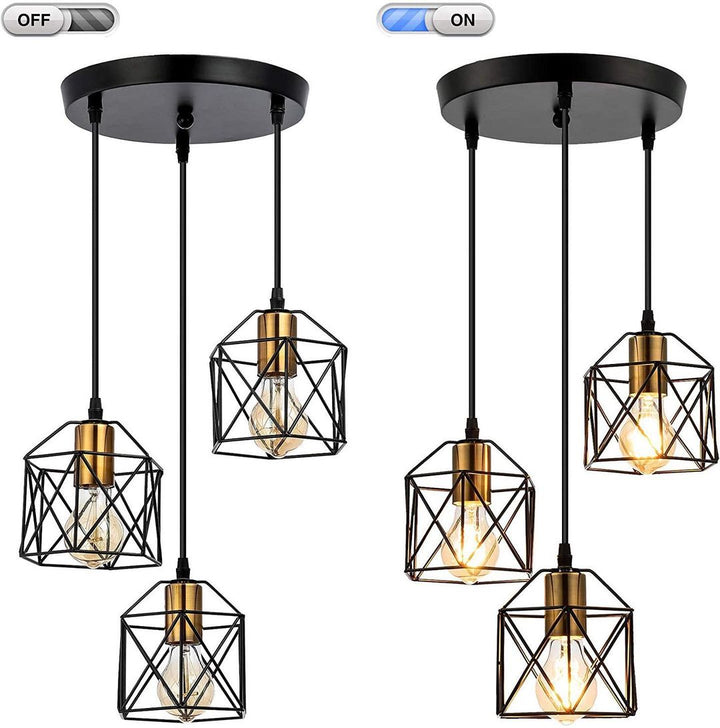 Industrial Geometric Pendant Light with Black and Gold Finish