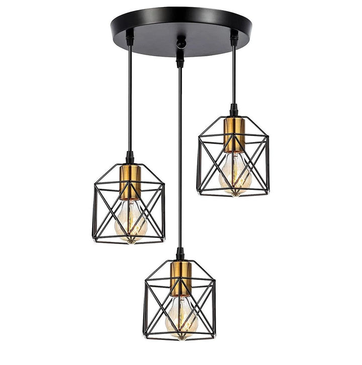 Industrial Geometric Pendant Light with Black and Gold Finish