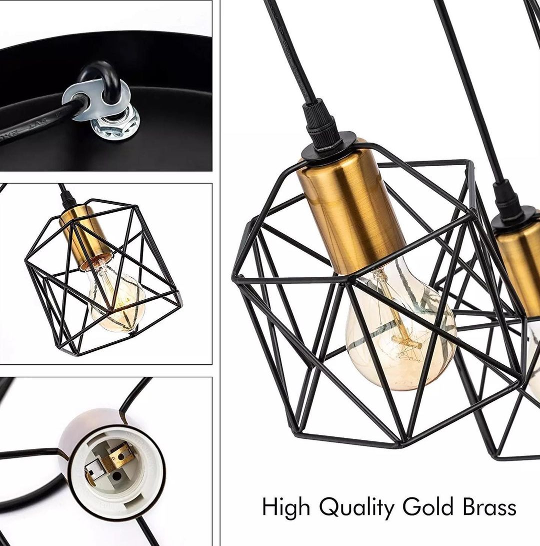 Industrial Geometric Pendant Light with Black and Gold Finish