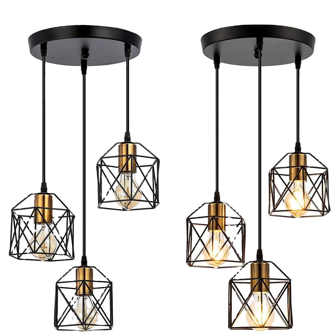 Industrial Geometric Pendant Light with Black and Gold Finish