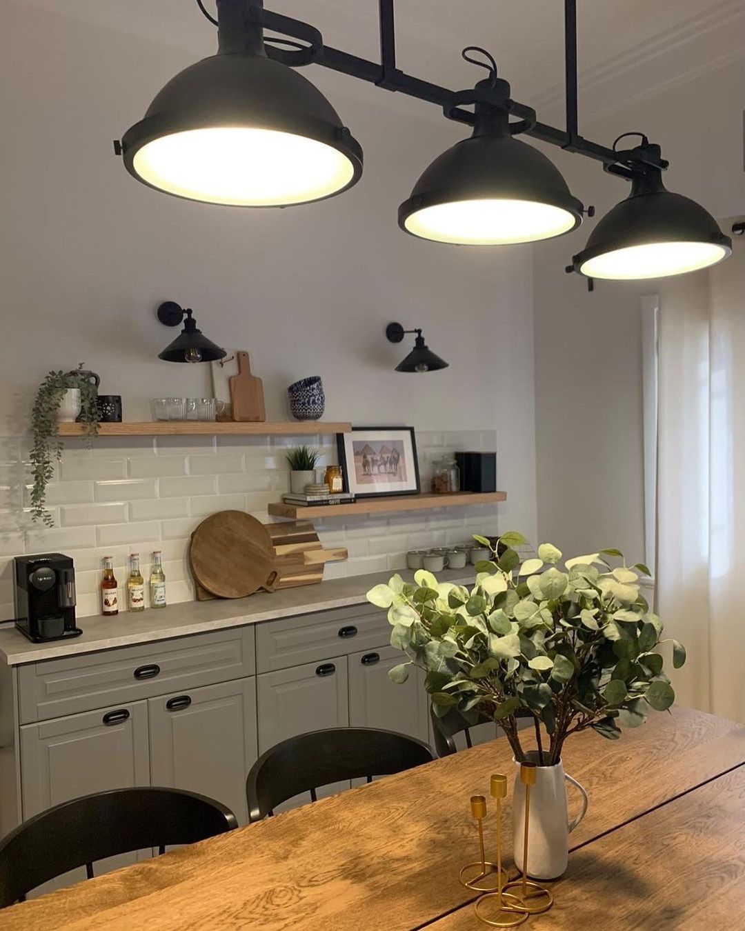 Industrial Pendant Lighting with Black Dome Shades