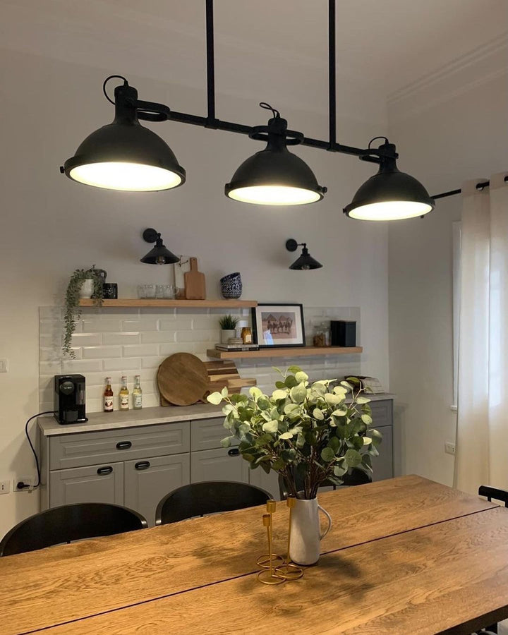 Industrial Pendant Lighting with Black Dome Shades