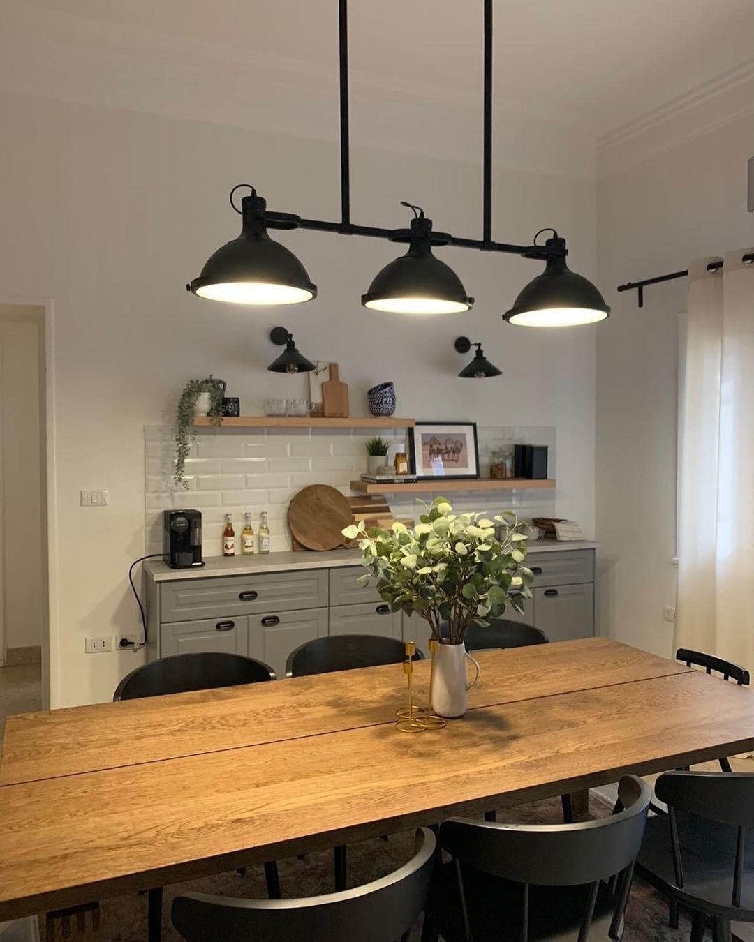 Industrial Pendant Lighting with Black Dome Shades