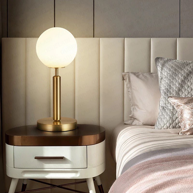 Modern Brass Table Lamp with Globe Shade