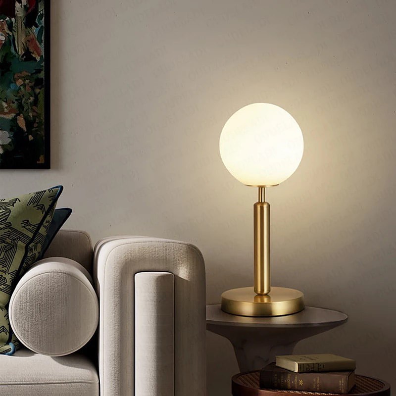 Modern Brass Table Lamp with Globe Shade