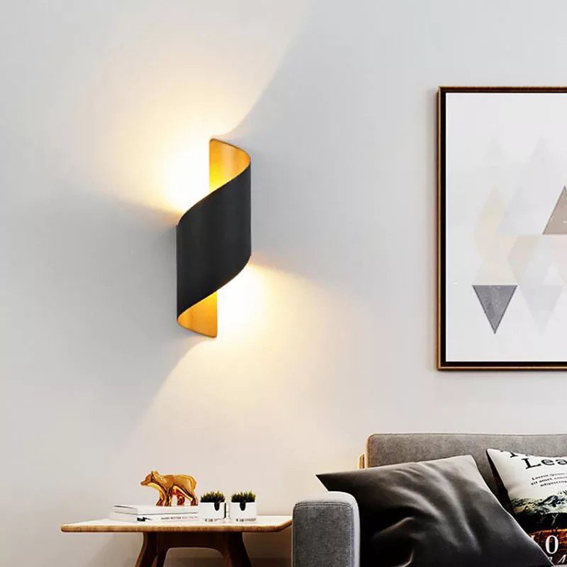 Modern LED Wall Sconce with Black and Gold Spiral Design