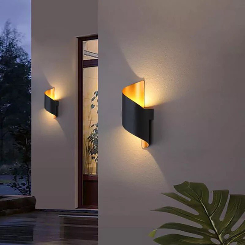 Modern LED Wall Sconce with Black and Gold Spiral Design