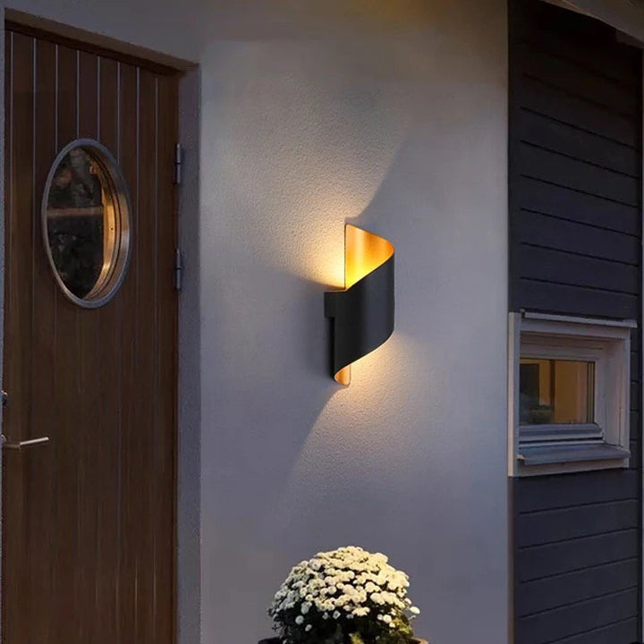 Modern LED Wall Sconce with Black and Gold Spiral Design