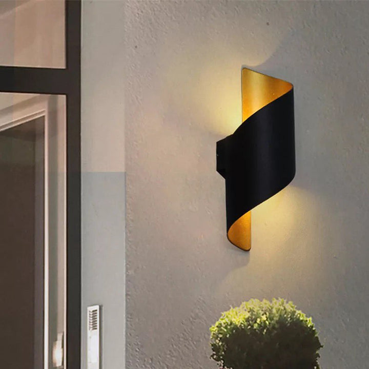 Modern LED Wall Sconce with Black and Gold Spiral Design