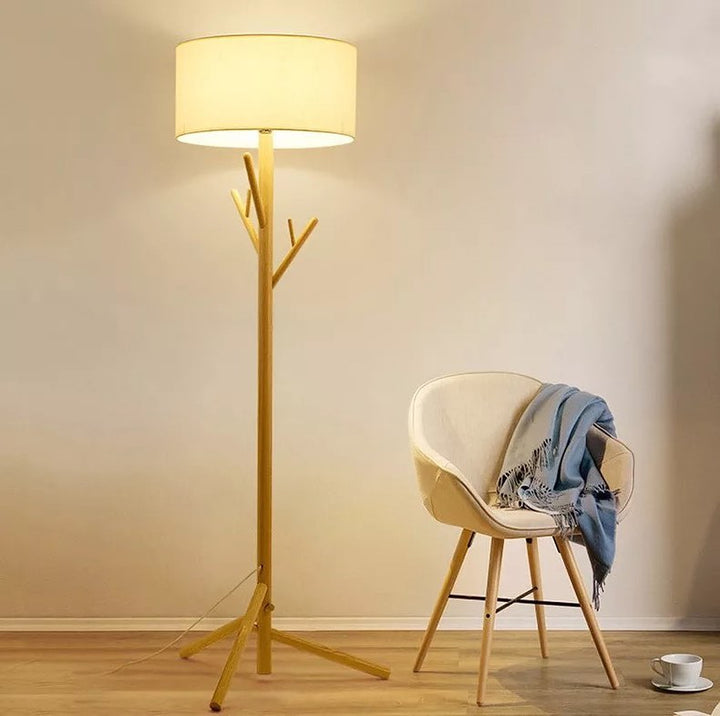 Scandinavian Wooden Floor Lamp with Fabric Shade