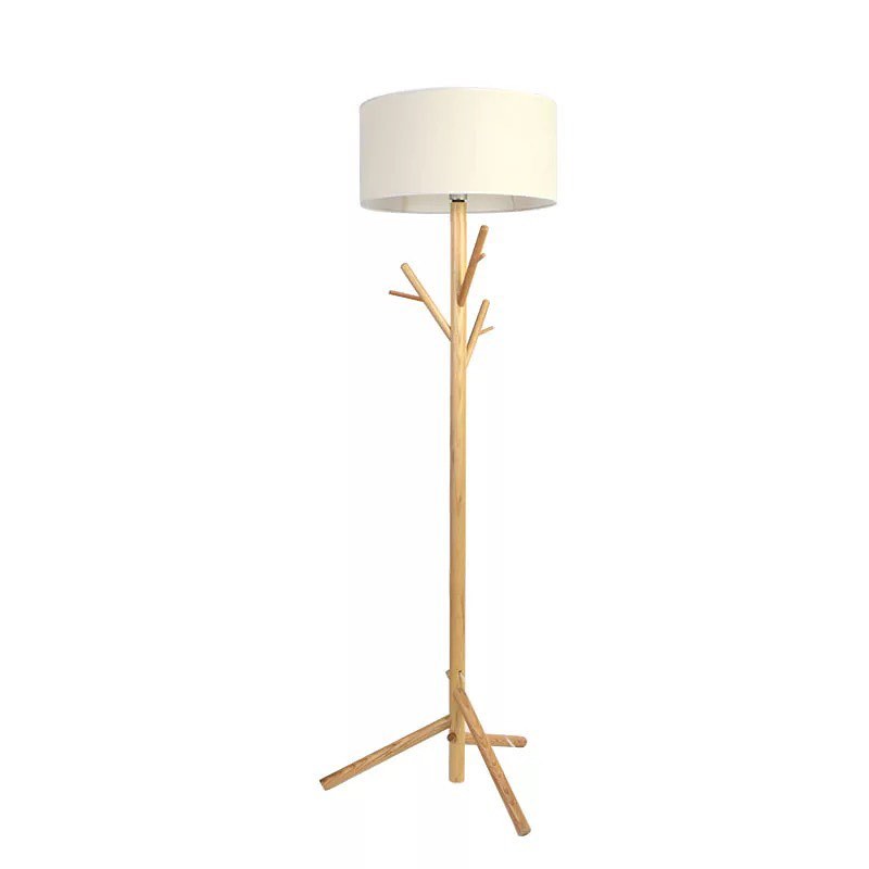 Scandinavian Wooden Floor Lamp with Fabric Shade