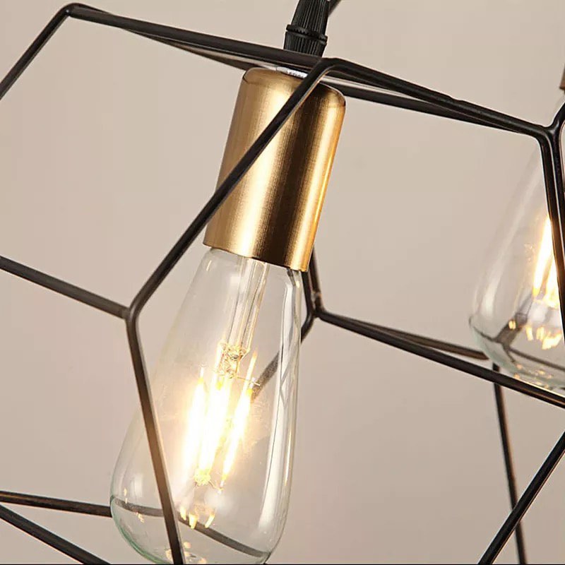 Modern Geometric Pendant Light with Black Wireframe Shades