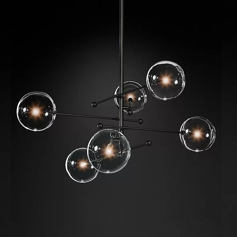 Modern Branch-Style Chandelier with Clear Glass Globes