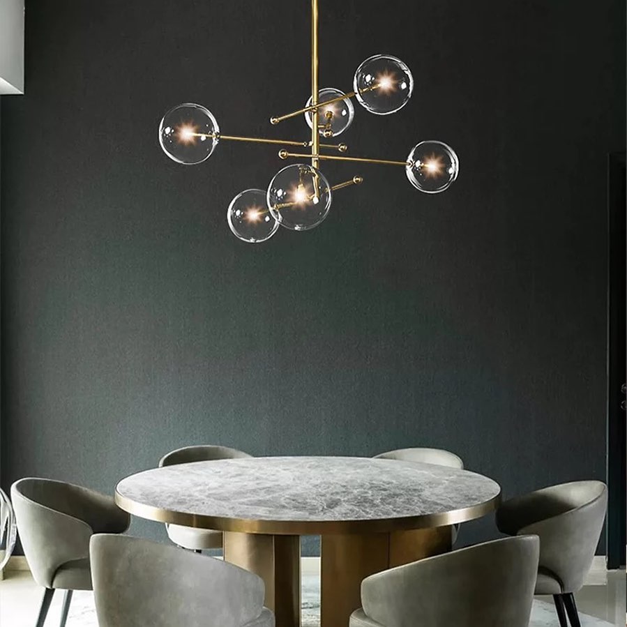 Modern Branch-Style Chandelier with Clear Glass Globes