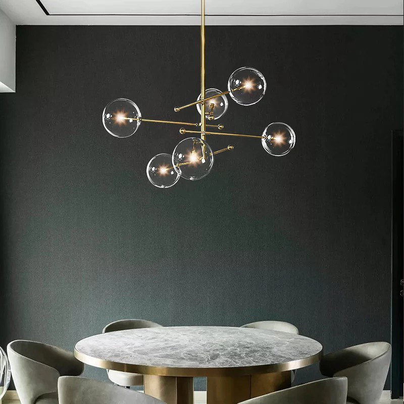 Modern Branch-Style Chandelier with Clear Glass Globes