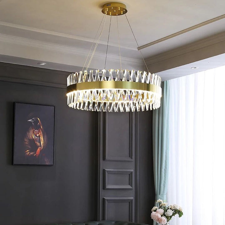 Modern Crystal Ring Chandelier with Golden Finish