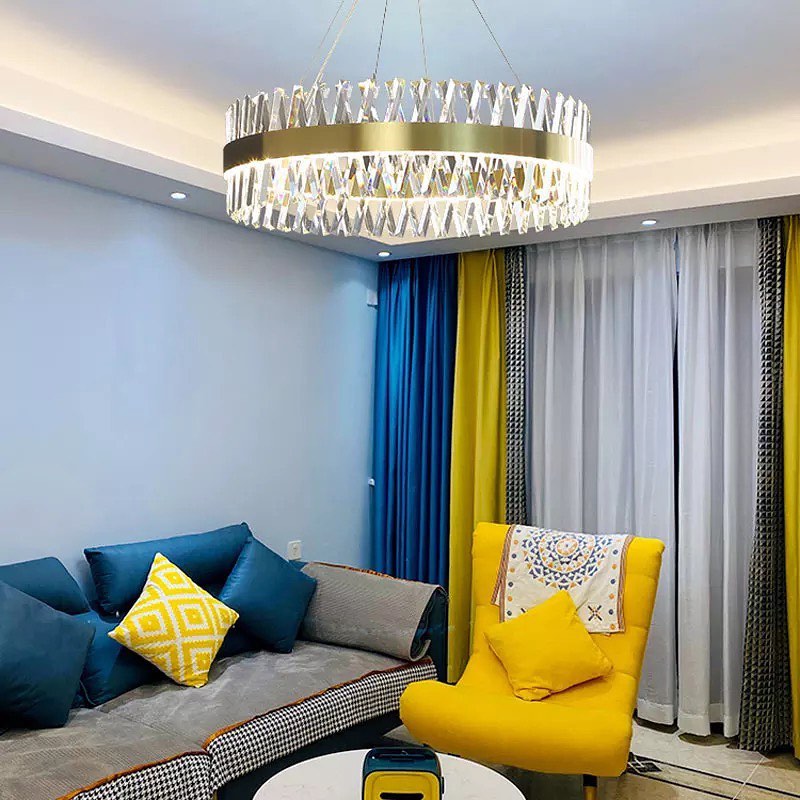 Modern Crystal Ring Chandelier with Golden Finish