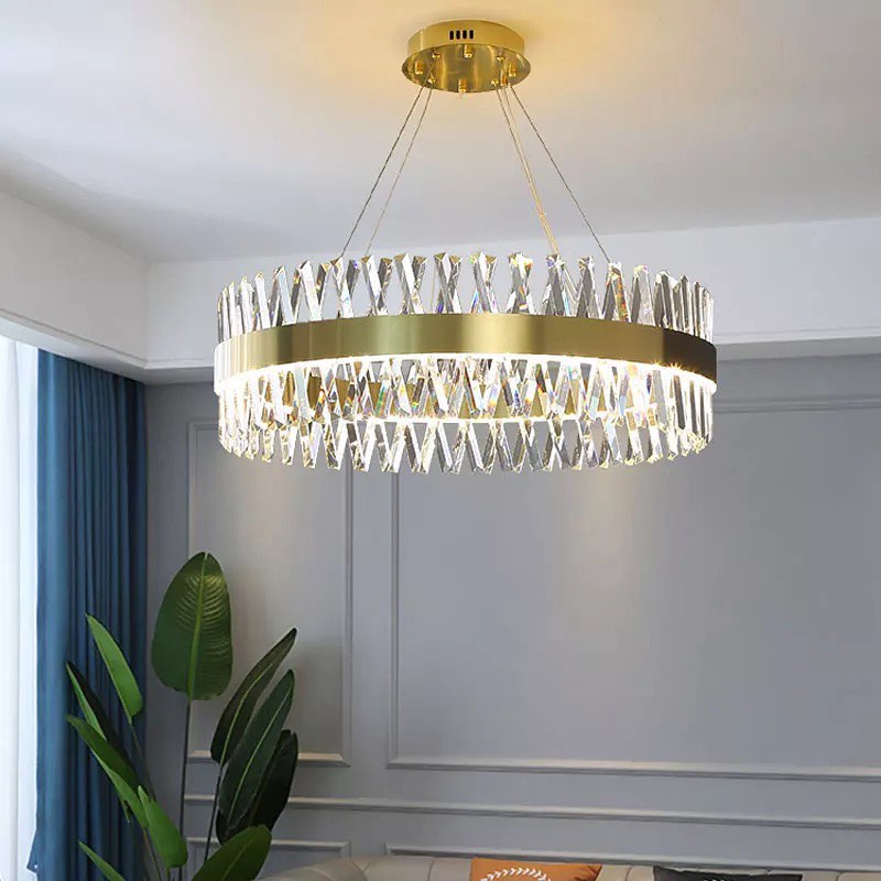 Modern Crystal Ring Chandelier with Golden Finish