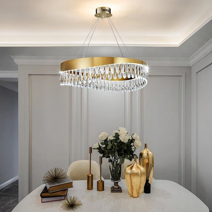 Luxury LED Crystal Ring Chandelier with Golden Finish