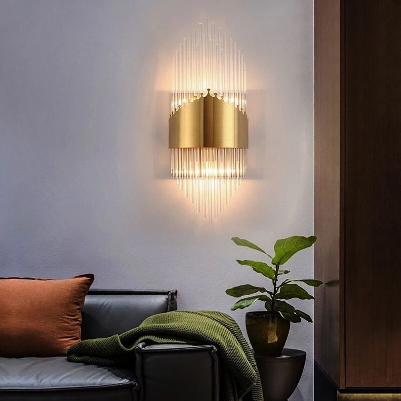 Luxury Golden Wall Sconce with Crystal Rods