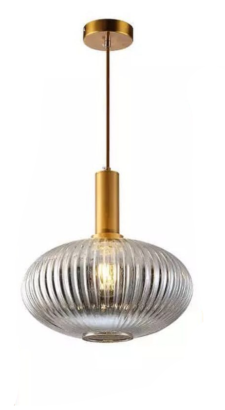 Elegant Ribbed Glass Pendant Light Set with Brass Finish