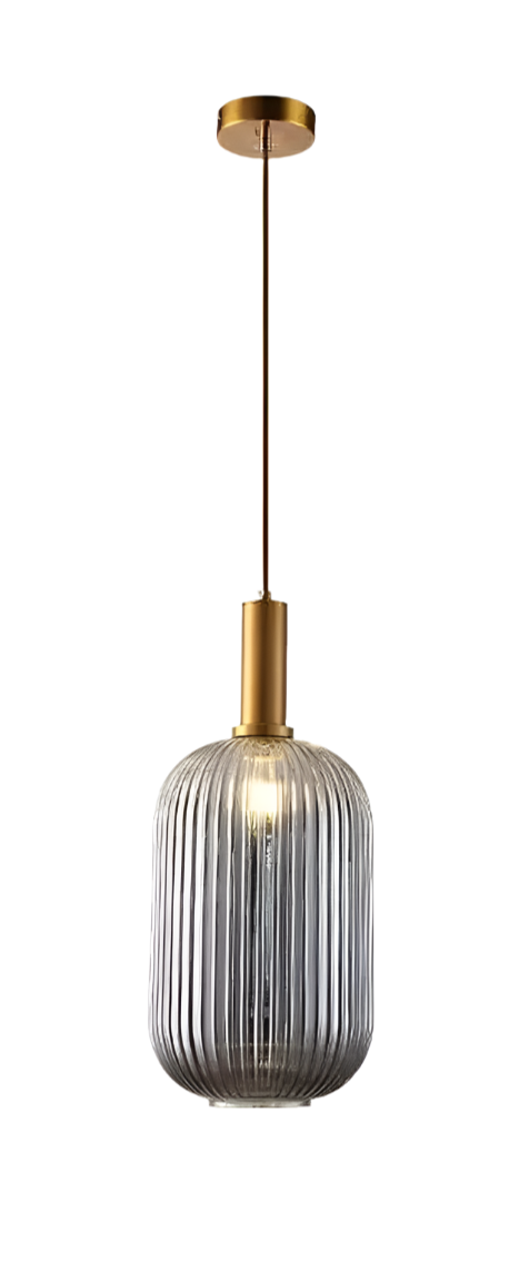 Elegant Ribbed Glass Pendant Light Set with Brass Finish