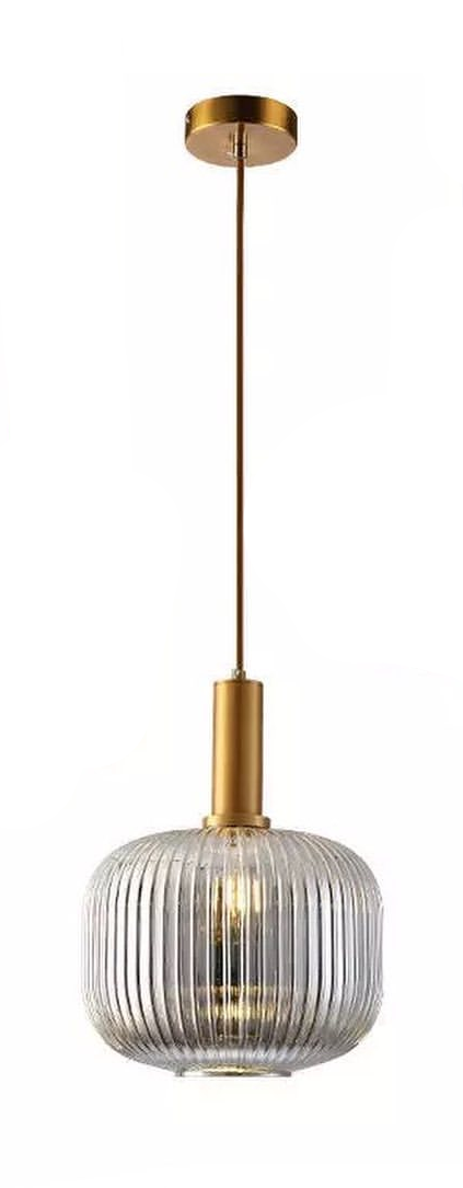 Elegant Ribbed Glass Pendant Light Set with Brass Finish