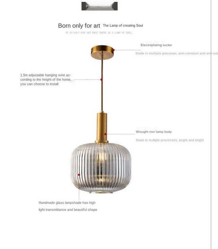 Elegant Ribbed Glass Pendant Light Set with Brass Finish