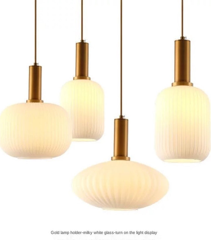 Elegant Ribbed Glass Pendant Light Set with Brass Finish