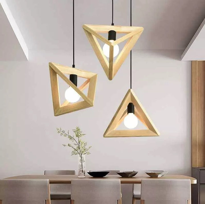 Modern Wooden Triangle Pendant Light Set for Dining Room