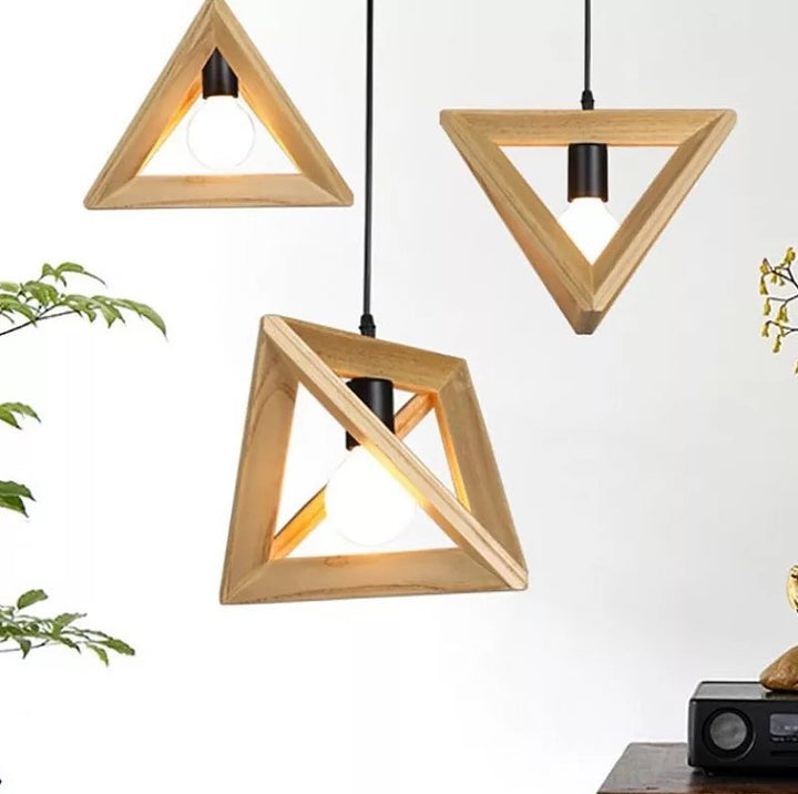 Modern Wooden Triangle Pendant Light Set for Dining Room