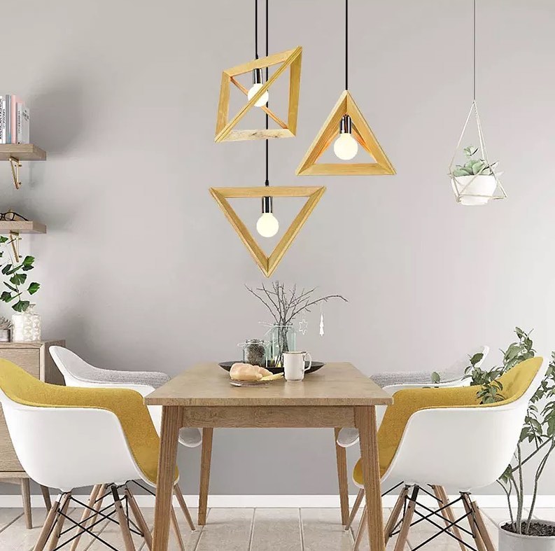 Modern Wooden Triangle Pendant Light Set for Dining Room