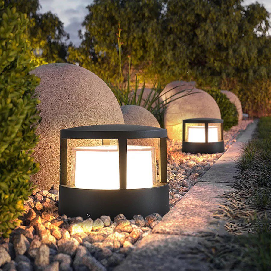 Modern Outdoor LED Bollard Light in Black