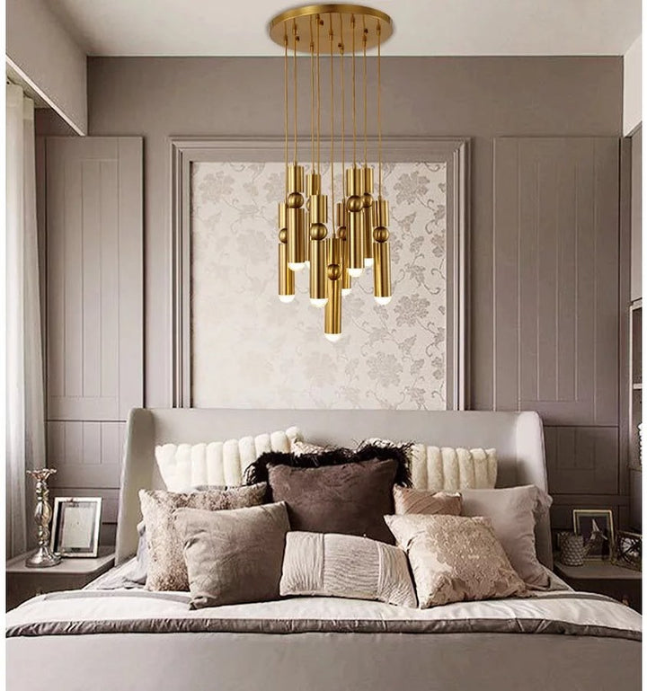 Elegant LED Multi-Tier Brass Pendant Chandelier for Bedroom Ambiance