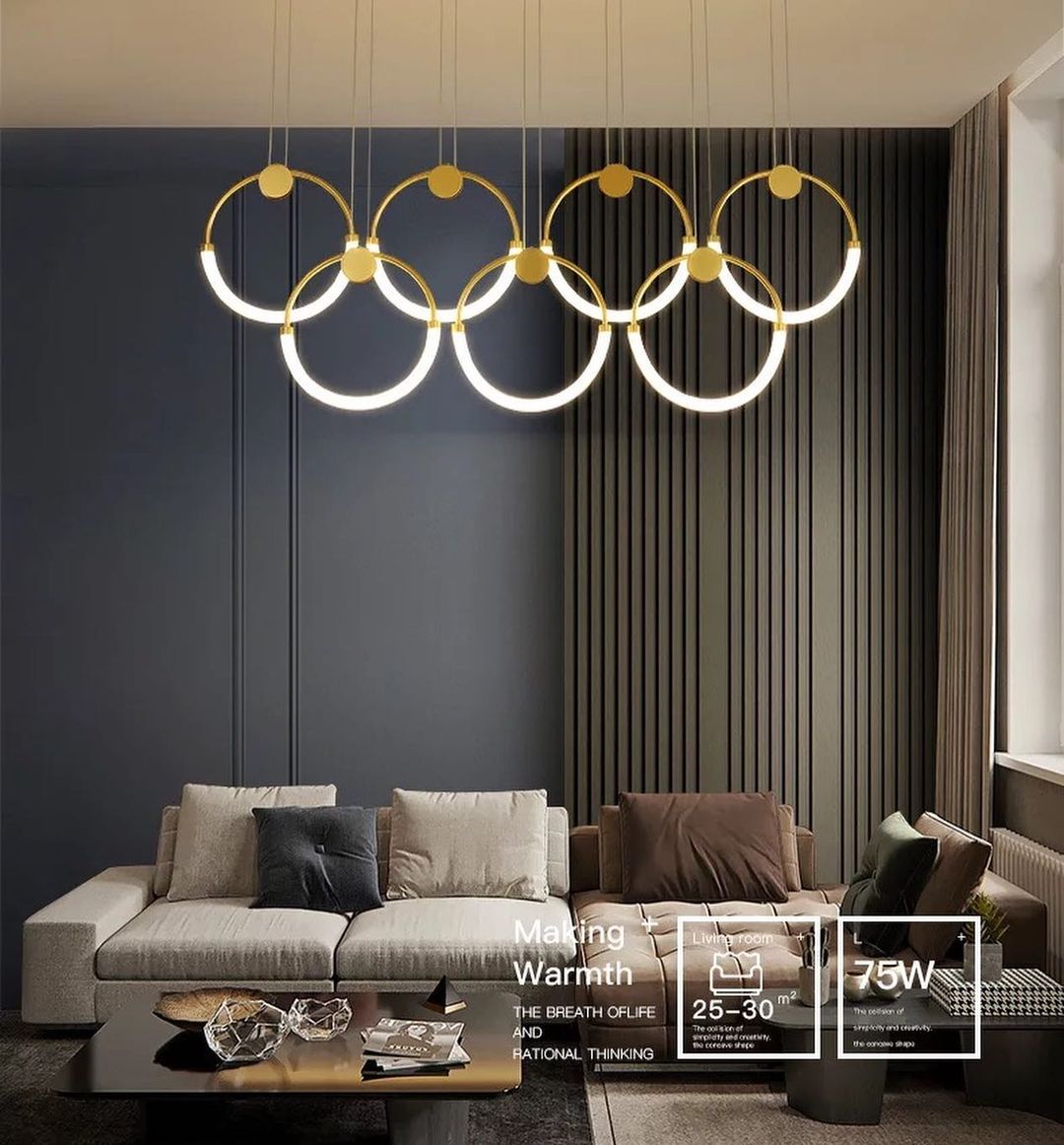 Luxury LED Ring Chandelier with Gold Finish for Living Room