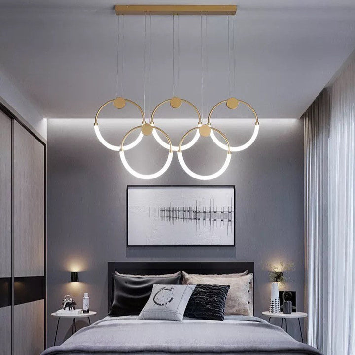 Modern LED Circle Pendant Chandelier with Gold Finish for Living Room