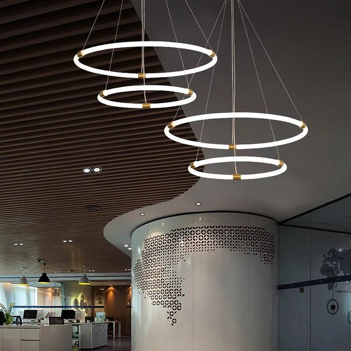 Modern LED Multi-Ring Chandelier with Adjustable Circular Design for Large Spaces