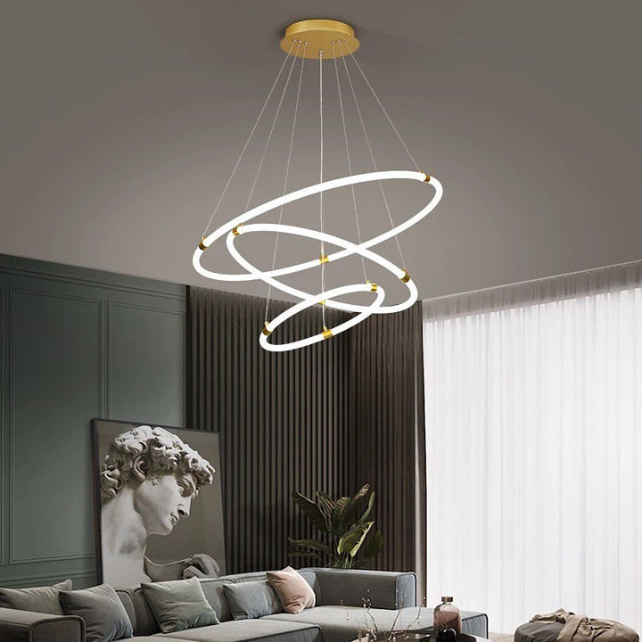 Modern LED Ring Chandelier with Adjustable Circular Design for Living Room