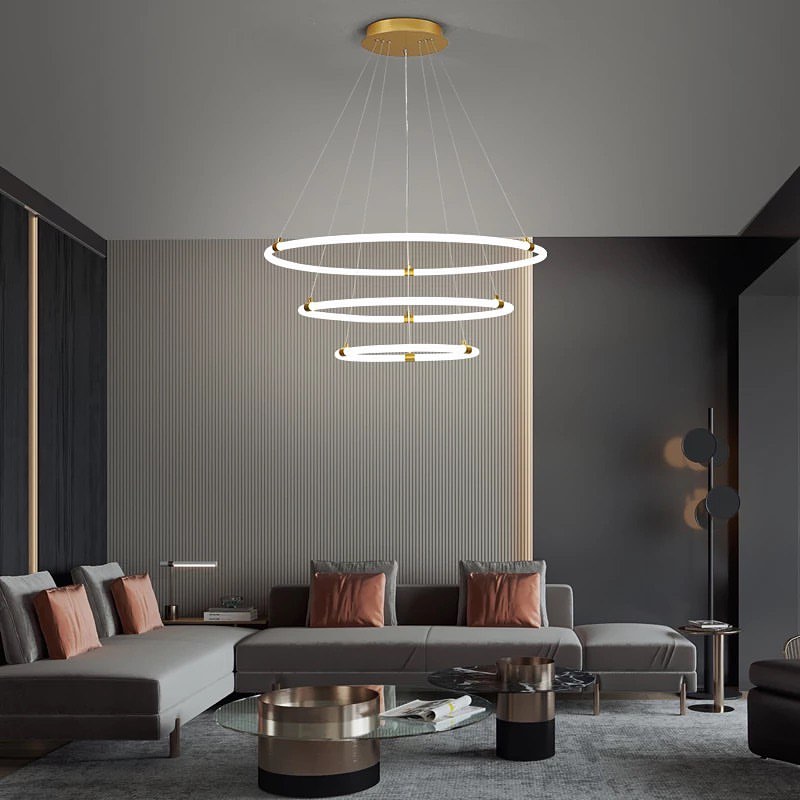 Modern LED Ring Chandelier with Adjustable Circular Design for Living Room