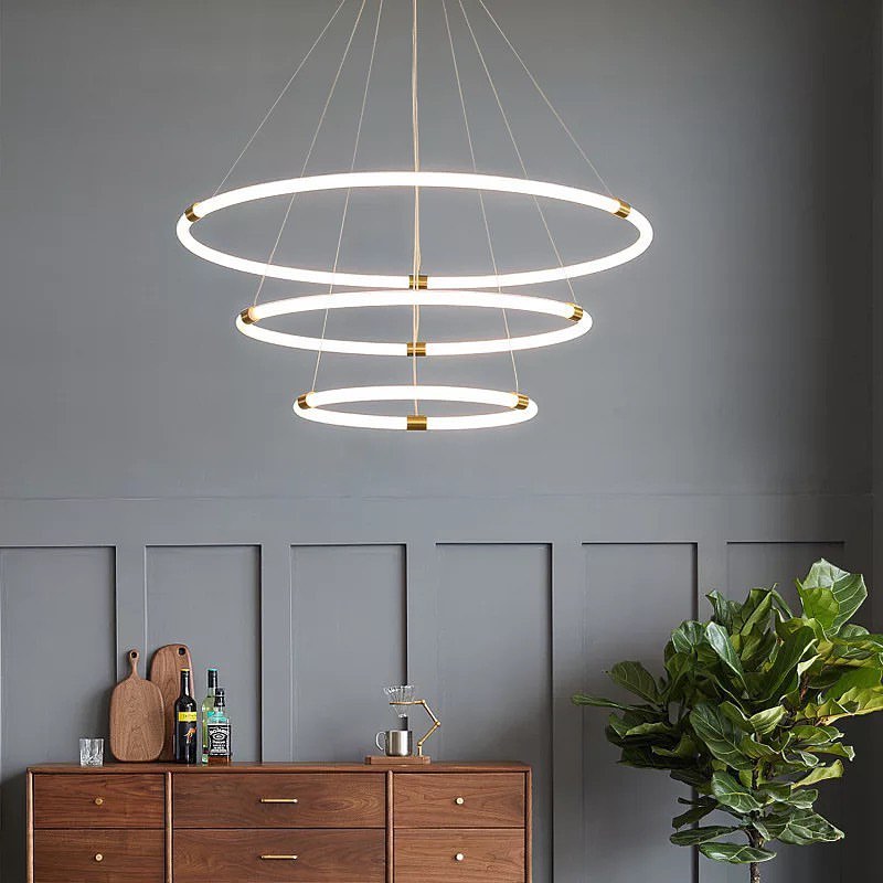 Modern LED Ring Chandelier with Adjustable Circular Design for Living Room