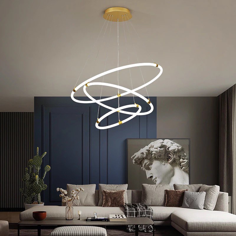 Modern LED Ring Chandelier with Adjustable Circular Design for Living Room