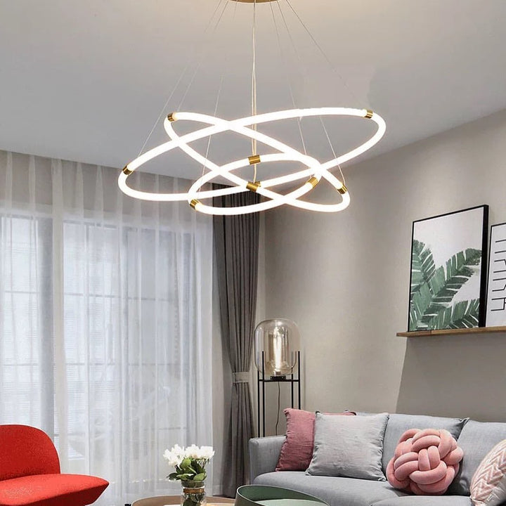 Modern LED Ring Chandelier with Adjustable Circular Design for Living Room