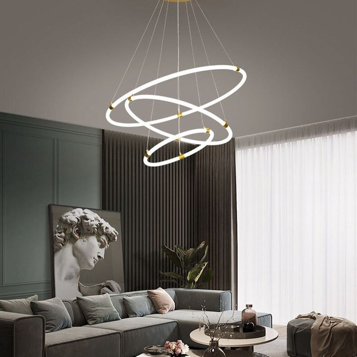 Modern LED Ring Chandelier with Adjustable Circular Design for Living Room