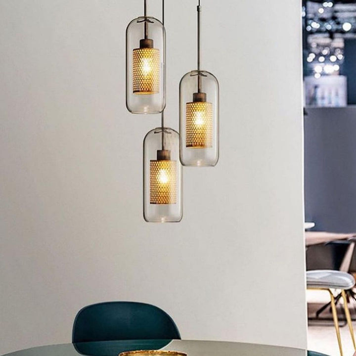 Modern Glass Pendant Light with Mesh Detail for Dining Area or Living Room