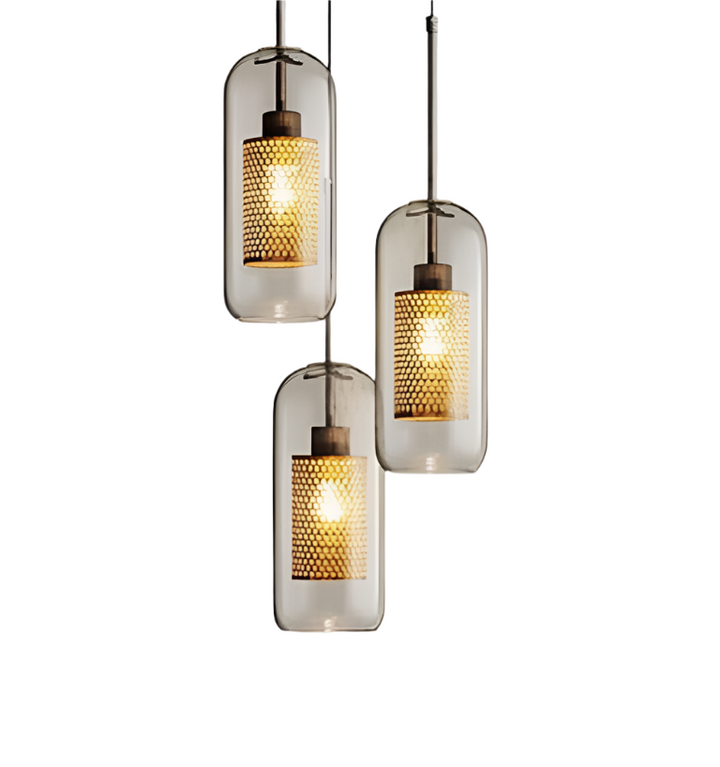 Modern Glass Pendant Light with Mesh Detail for Dining Area or Living Room