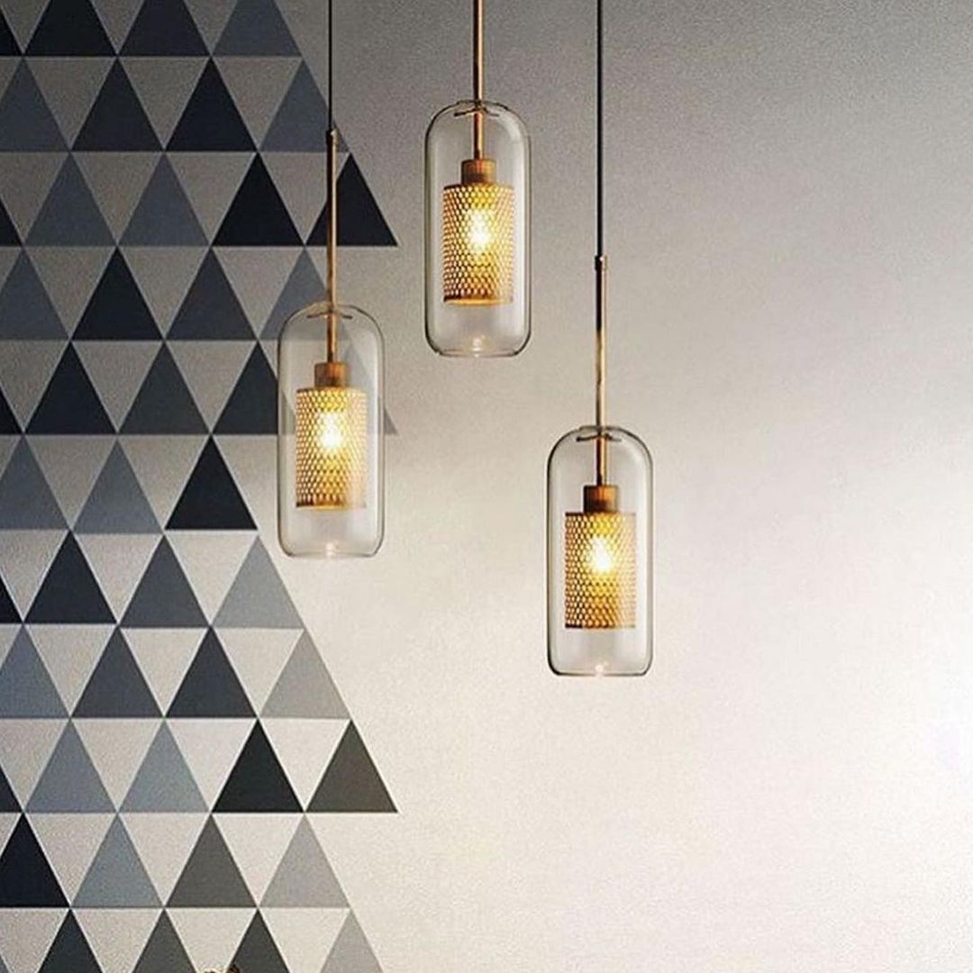 Modern Glass Pendant Light with Mesh Detail for Dining Area or Living Room