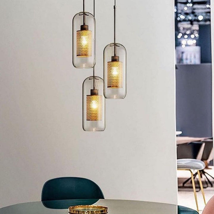 Modern Glass Pendant Light with Mesh Detail for Dining Area or Living Room