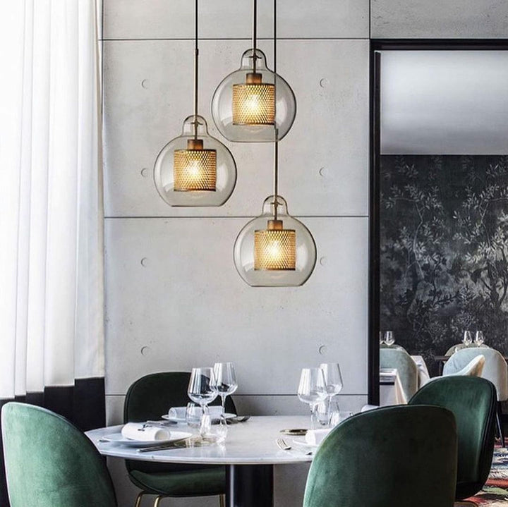 Modern Glass Pendant Light with Mesh Detail for Dining Area or Living Room